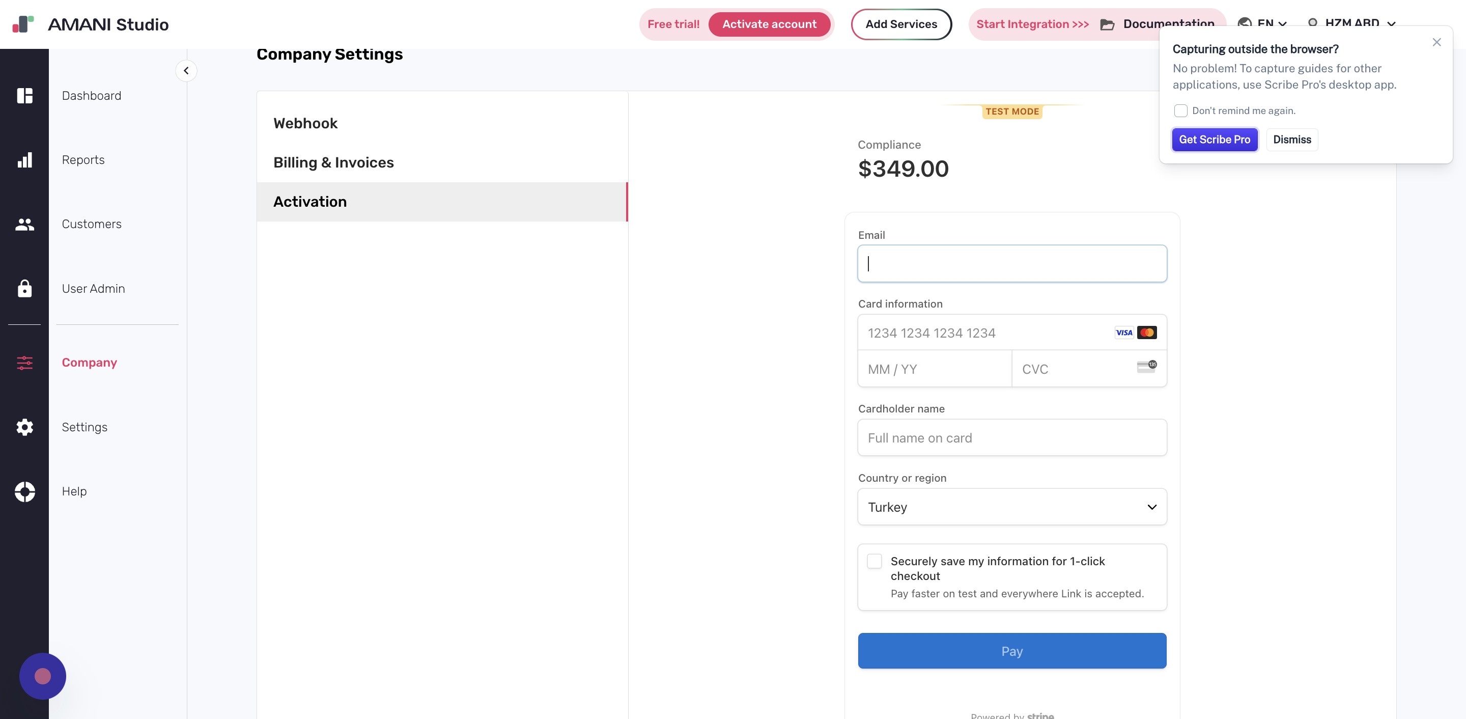 Fill in your payment information