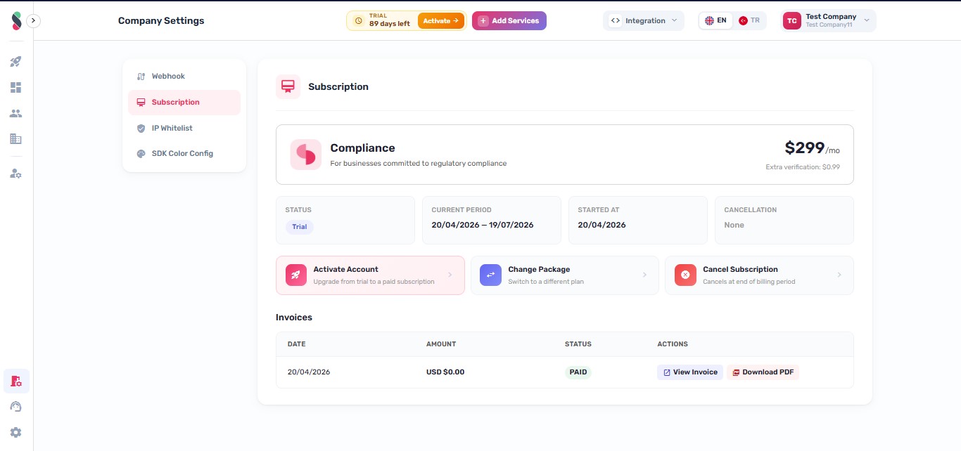 Access billing settings via Company menu