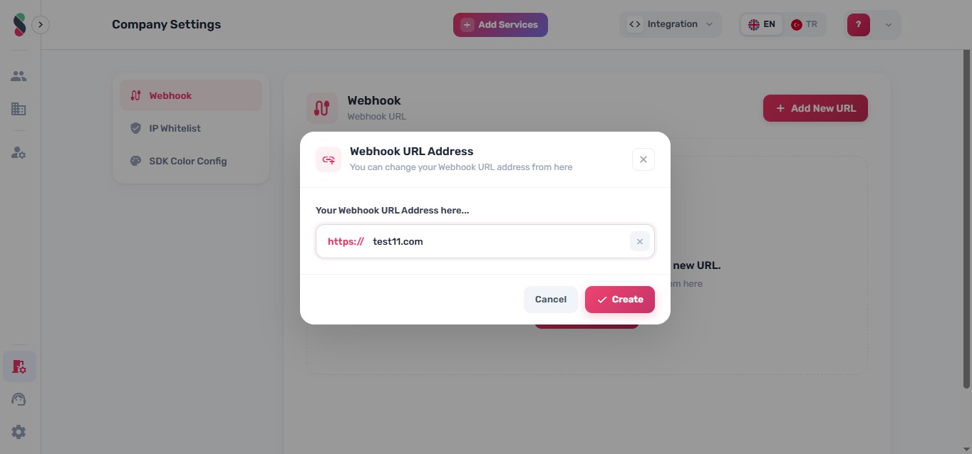 Click Save to confirm the webhook URL