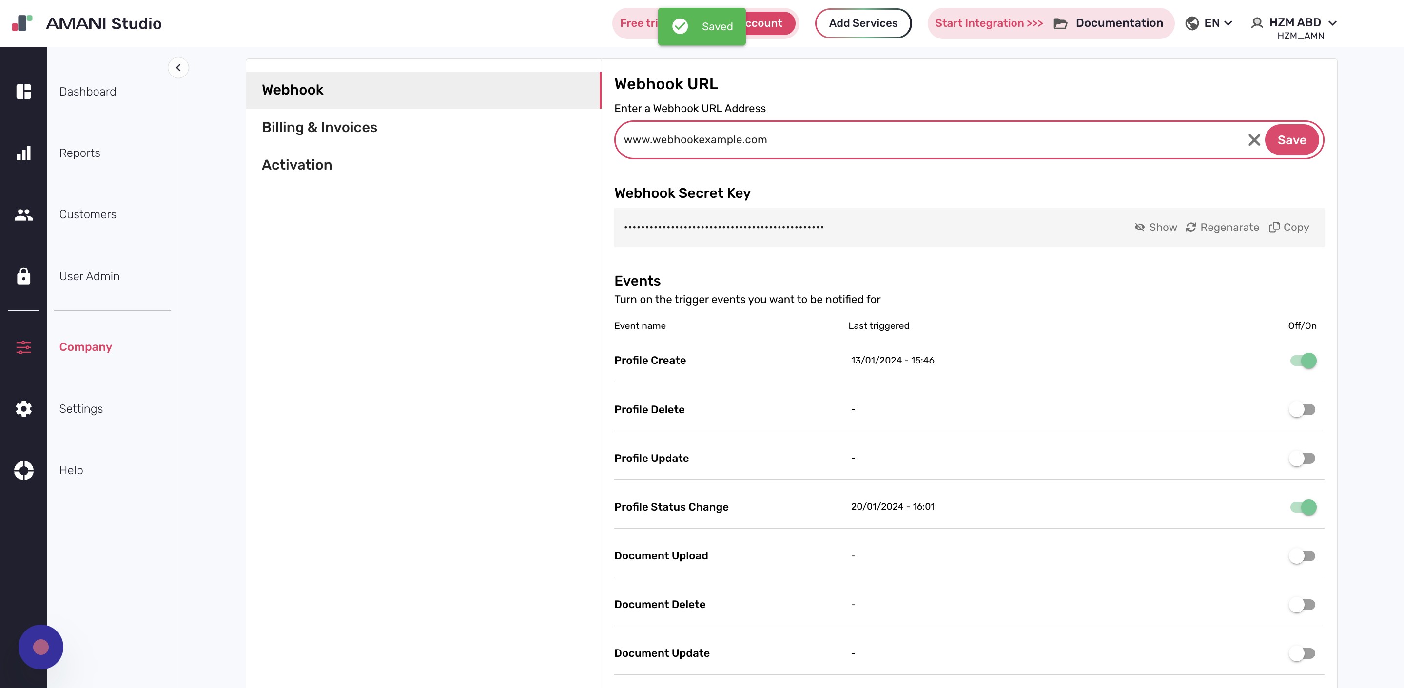 Click Show to reveal the secret key