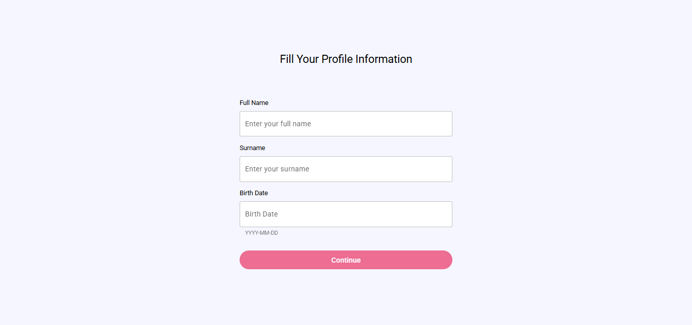 Initial profile form screen