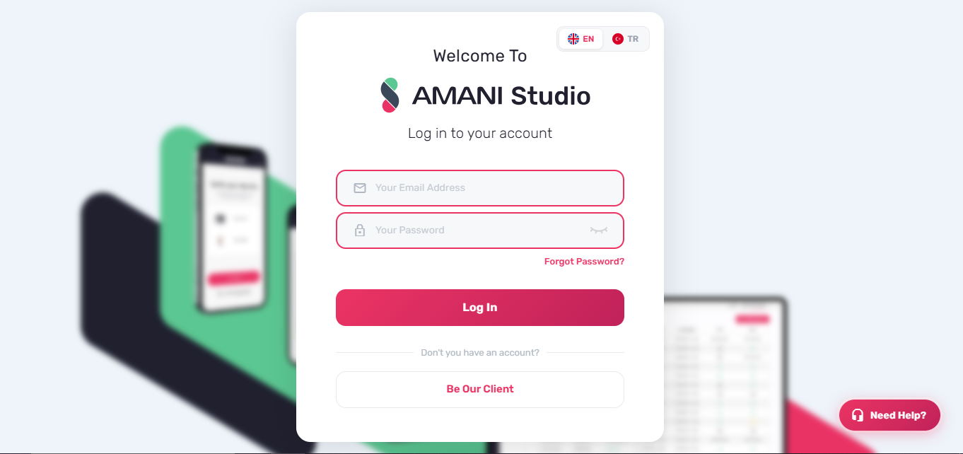 Amani Studio login page