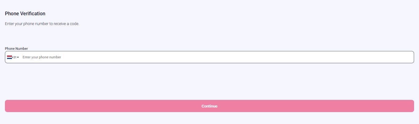 Phone number entry screen