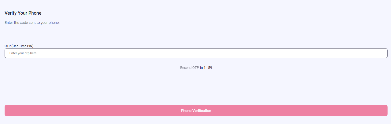 Phone OTP verification screen