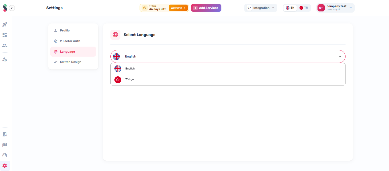 Language selection control