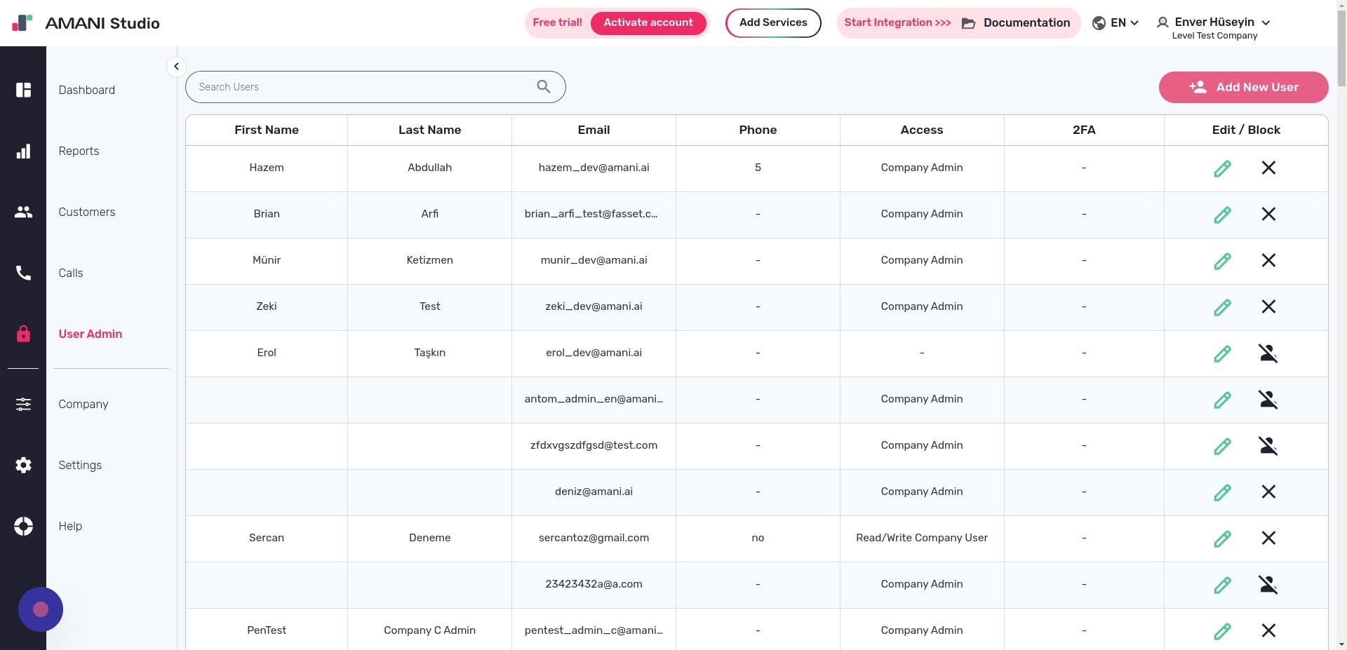 Click User Admin in the sidebar