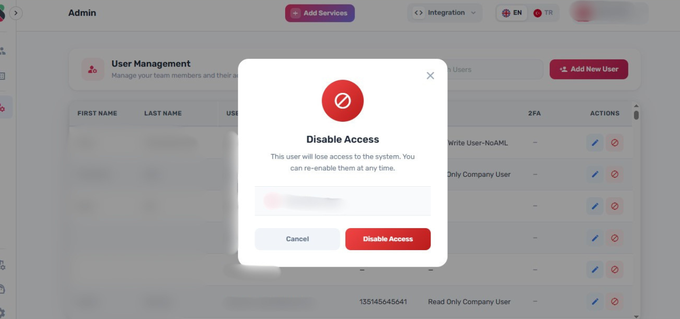 Confirm the disable action