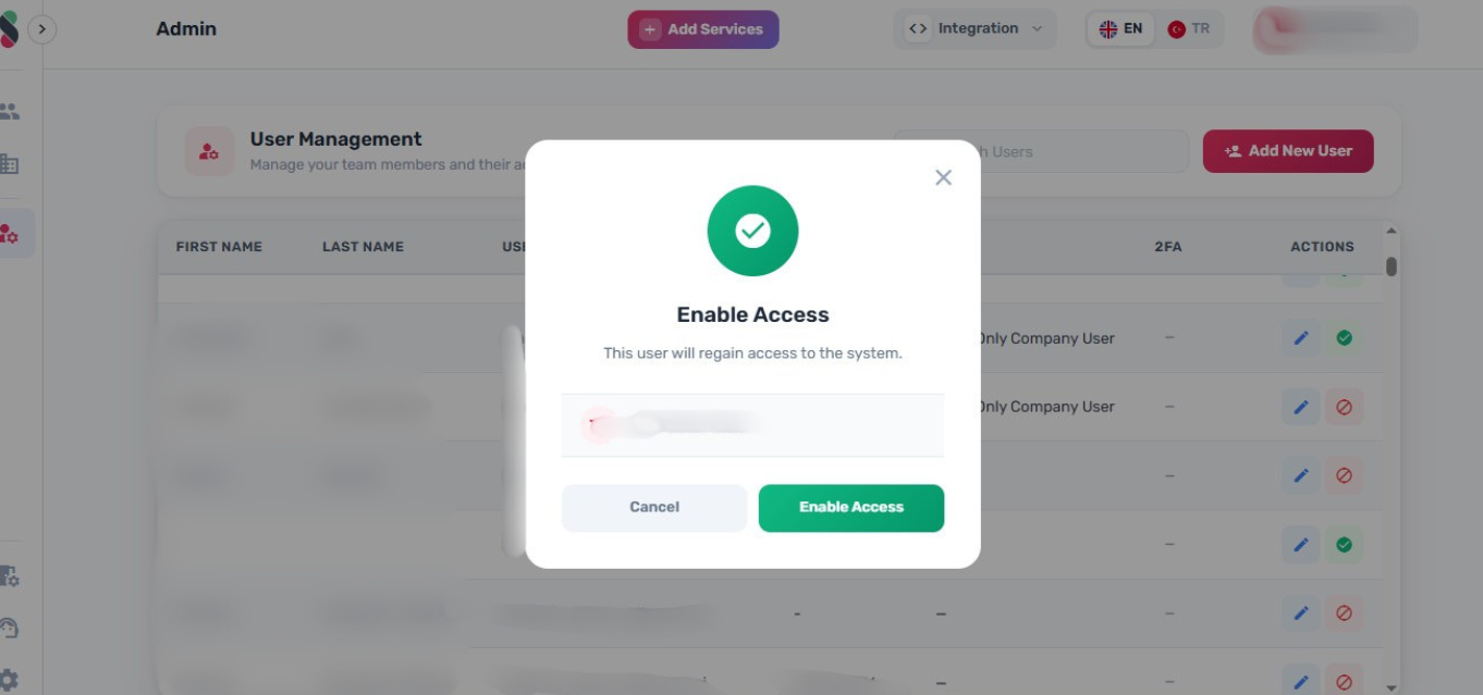Confirm the enable action