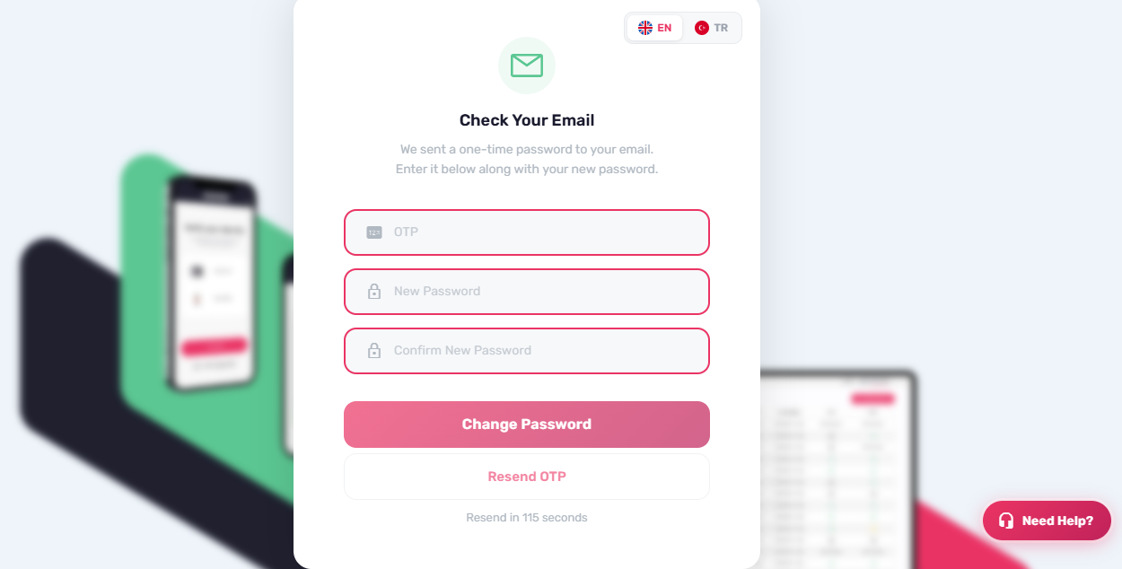 Enter OTP and new password