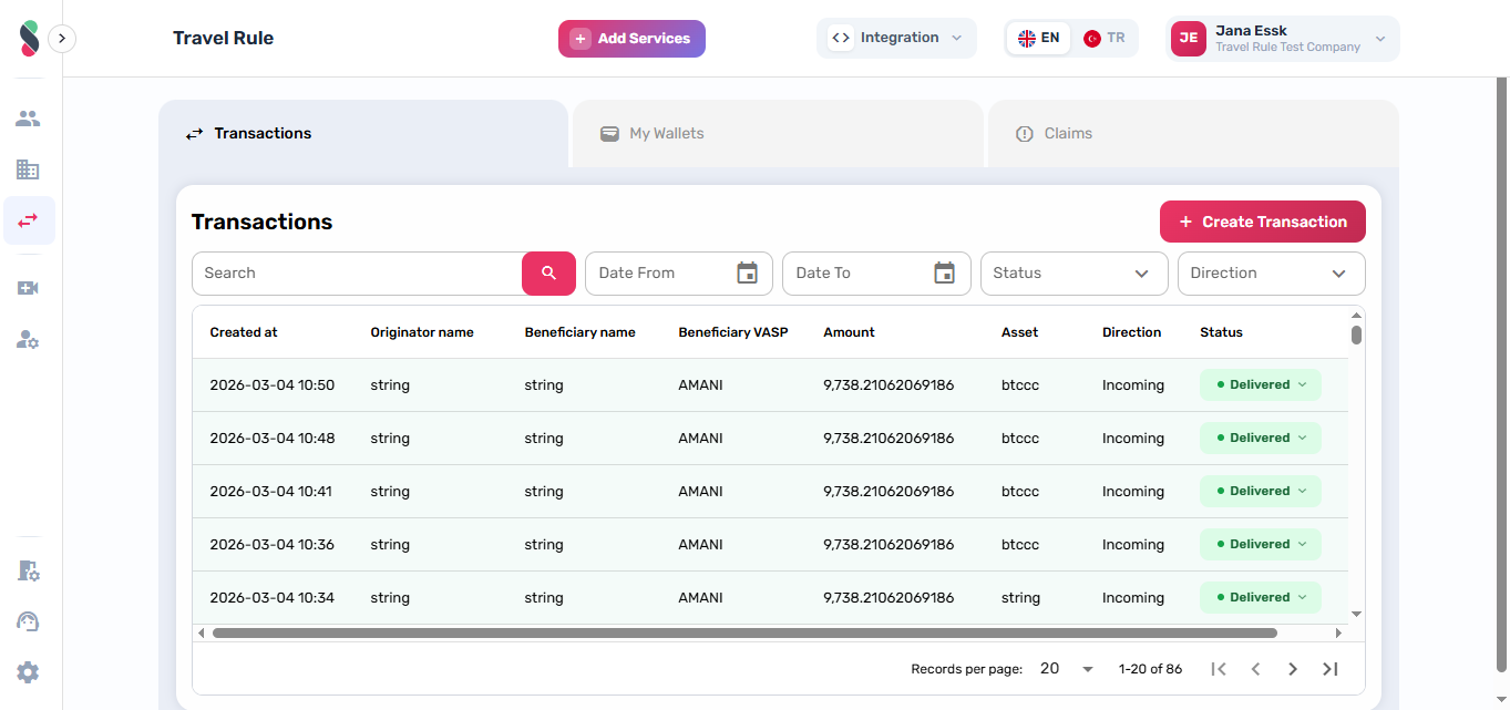 Transactions list and filters