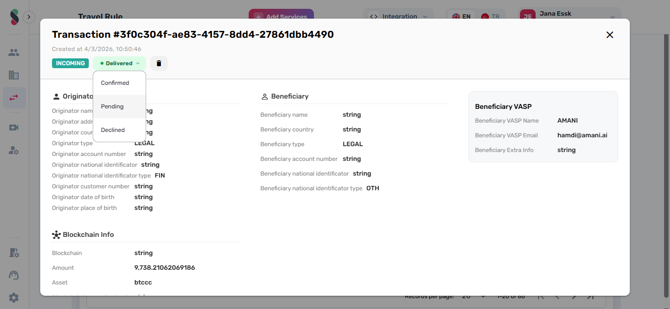 Change transaction status