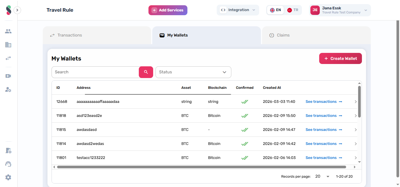 See wallet transactions
